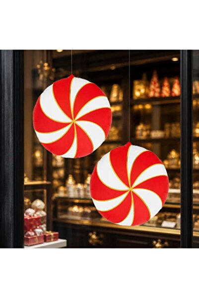 Kırmızı Beyaz Renk Yılbaşı Şekeri Şekilli Swırl Girdap Folyo Balon 45x45 cm 2 Adet retro