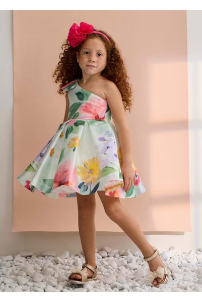Abel & Lula Girl's One-Sleeve Dress Colorful