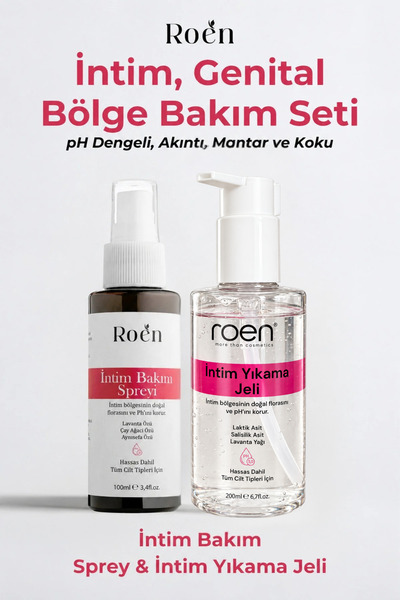 Roen Genital Bölge Koku, Akıntı ve Kasıntı Gidermeye Yardımcı İntim Sprey ve İntim - Genital Bölge Yıkama Jeli Seti 300ml