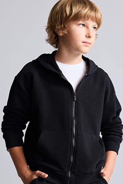 DeFacto Okul Kapüşonlu Basic Fermuarlı Cepli Sweatshirt Hırka Erkek Çocuk E95...