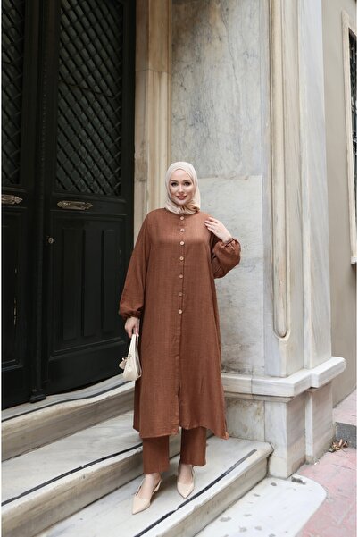 NİSUM MODA Linen Look Half Button Suit