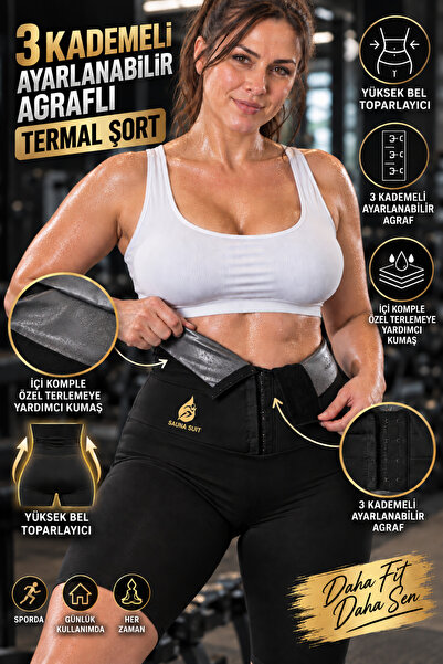 SAUNA SUIT Women's Extra High Waist 3-Stage Thermal Shorts with Agraflas, Bod...