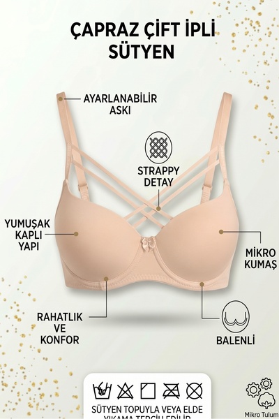 EBRULİ LİNGERİE Silikonlu Desteksiz Mikro Çapraz Çift İpli Sütyen