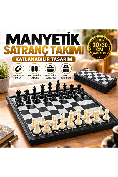 e-life shop Manyetik Katlanabilir Satranç Takımı 30x30cm Taşınabilir Seyahat ...