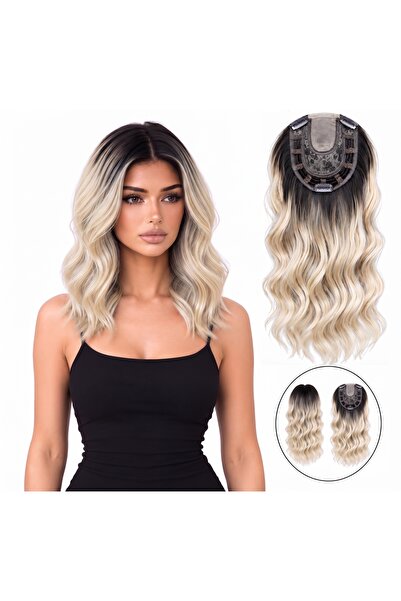 Lulu Bella Kadın Röfleli Sarı Ombre 35 cm Tül Tepelik Dalgalı Çıtçıtlı - 1. K...