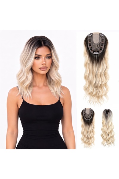 Lulu Bella Kadın Platin Ombre 35 cm Tül Tepelik Dalgalı Çıtçıtlı - 1. Kalite ...