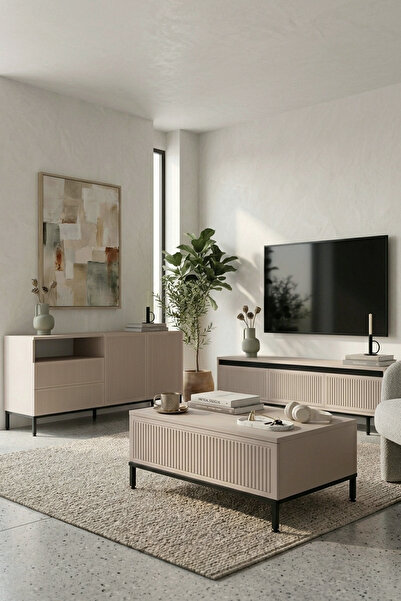 Yurupa Grand Seri 3'lü Salon Seti 160 cm TV Ünitesi Depolamalı Orta Sehpa Kon...