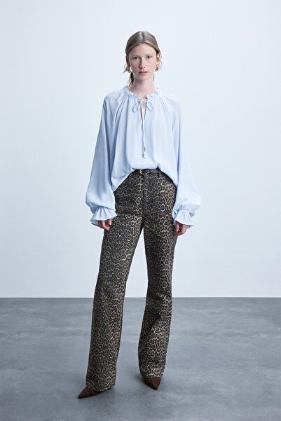 DeFacto %100 Pamuk Leopar Desenli Straight Fit Cepli Normal Bel Uzun Gabardin...