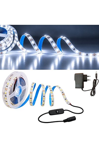 burul 5 Metre Beyaz Şerit Led Aç Kapa Anahtarlı ve Adaptörlü Sb-6556