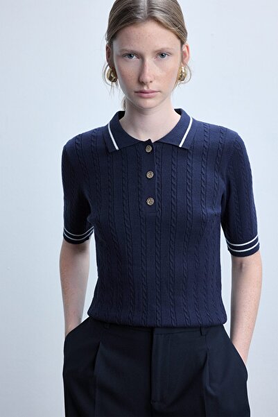 DeFacto Short Sleeve Ribbed Polo Collar Basic Sweater D9007Ax26Au