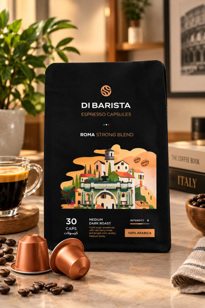 DI BARISTA Roma Espresso Capsules - Capsules Bag 30 Pcs | Signature Arabica Blend | Red Berry Citrus | Nespresso Compatible