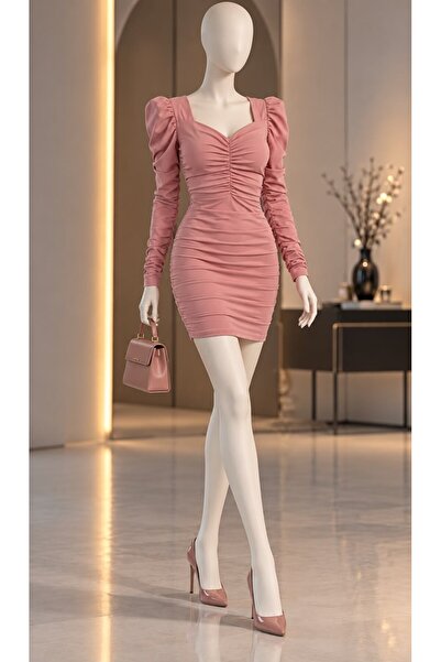 Modafeminen Princeza haljina sa detaljnim rukavima dugih rukava Drapirano 581...