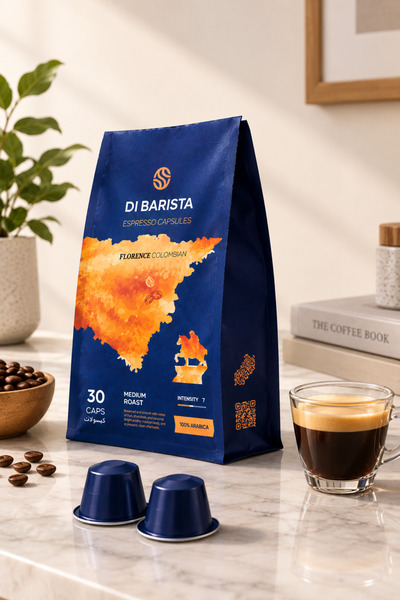 DI BARISTA Florence Espresso Capsules - Capsules Bag 30 Pcs | Colombian Arabica Coffee Pods | Chocolate Caramel | Nespresso Compatible