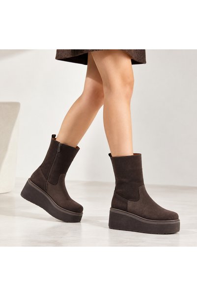 Folle Suede Brown Flatform Women's Boots