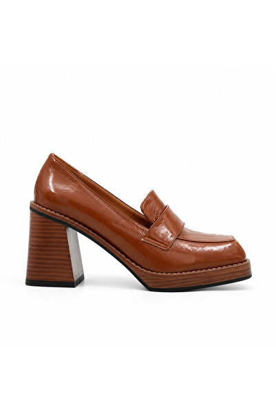Folle Taba Rugan Deri Topuklu Loafer – Platform Tabanlı Vintage Stil