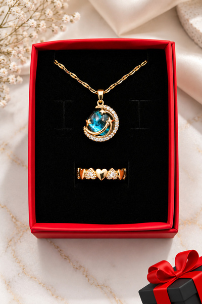 TREND COLLECTİON Kadın Paslanmaz Çelik Gold Zirkon Taşlı Gökyüzü Kolye Ve Kal...