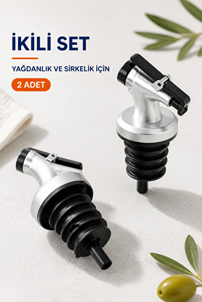 Fresh Moon Gri Yağdanlık Ucu 2'li Akıtmaz Kapaklı Şişe Tıpası Silikon Yağ Dök...