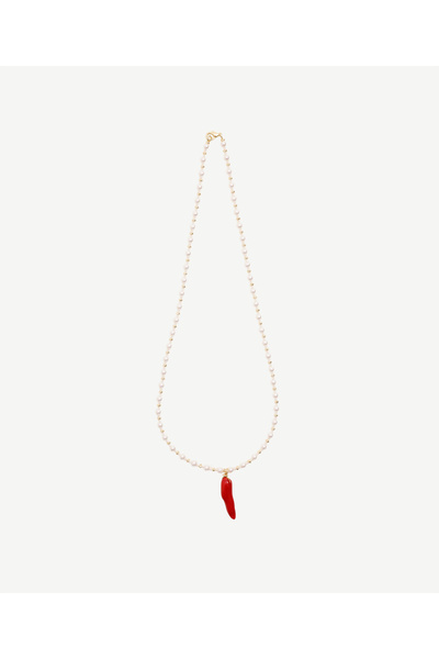 Yargıcı Coral Stone Detailed Pearl Necklace