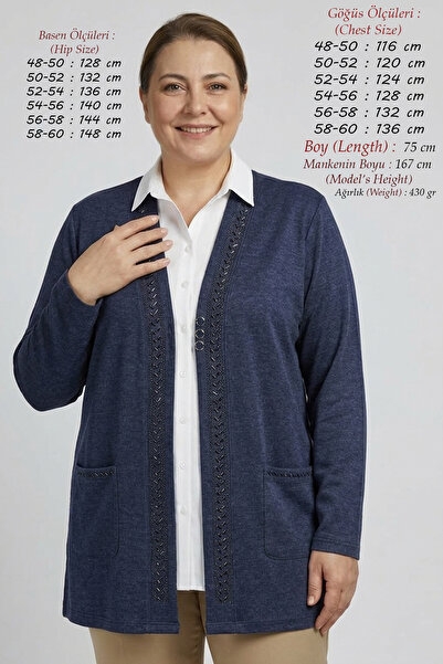 Laden Cardigan de sezon pentru femei, mărime mare, cu broderie cu pietre - Ca...