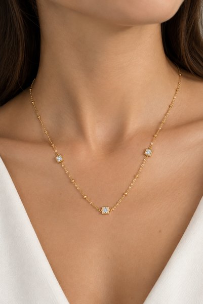 Aleda Steel Gold Minimal Square Stone Dorical Necklace