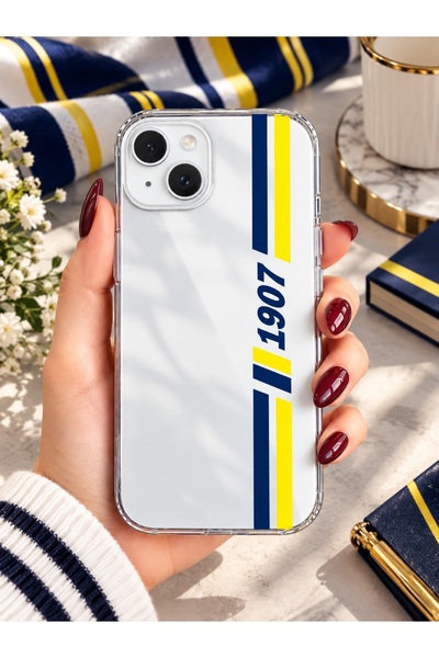 3GEN CASE 1907 Sarı Lacivert Taraftar Desenli Şeffaf Silikon Telefon Kılıfı -...