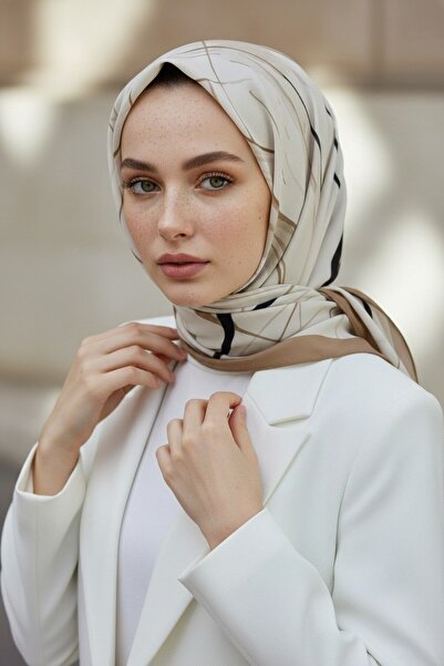 Vissona KREP ÇİZGİ DESENLİ BEJ RENKLİ 75X195 KIRIŞMAZ ŞAL