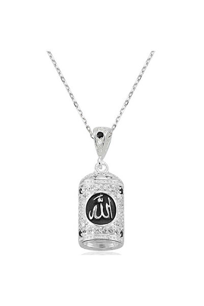 Gümüş Allah Yazılı Cevşen Duası Kadın Kolye - 925 Ayar Rodyum Kaplama Zirkon Taşlı