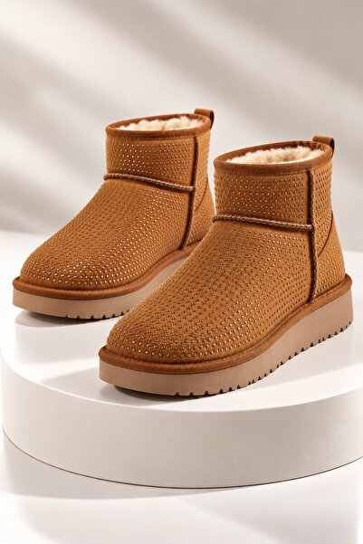 Slipcat Women's Ankle Boots with Stone Detail, Fur Inside, and Thin Sole