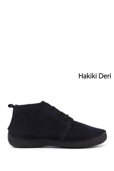 GÖNDERİ(R) Kadın Lacivert Süet Bağcıklı Hakiki Deri Comfort Bot
