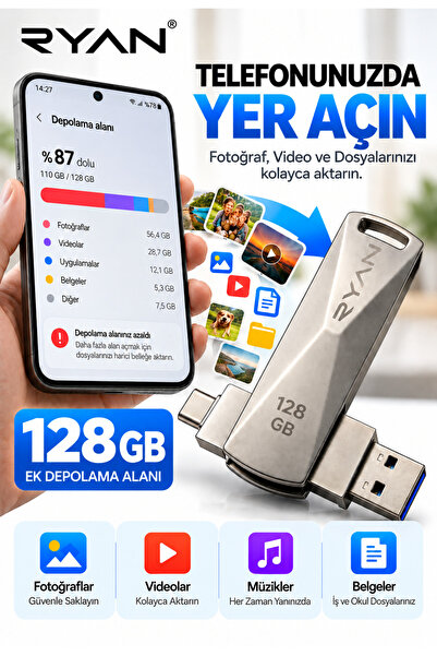 Ryan 128 Gb Otg Flash Memory Type-C Otg Flash USB Data Memory