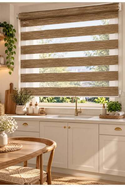 İREMKARAHOME Bambu Raks Kahverengi Zebra Perde
