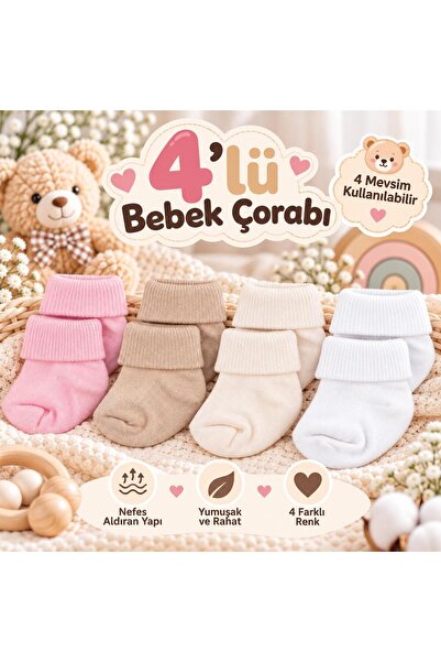 Novibaby 4-Piece Bamboo Baby Socks, Newborn Baby Socks, Girls Boys, White Pin...