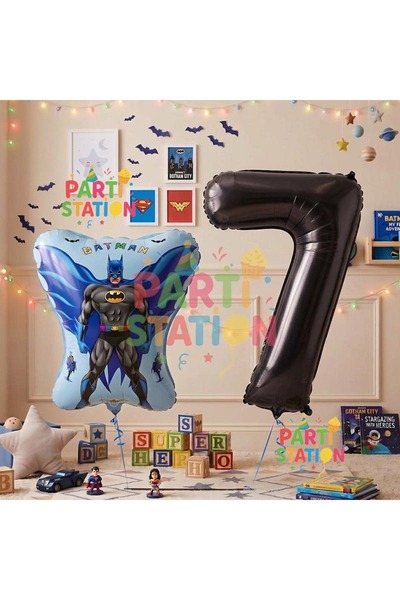 Parti Station Batman Concept 7 Years Old Balloon Set Batman Bat and Black Fig...