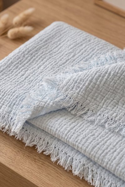 HEİANMONO Baby Blanket 100% Cotton Muslin & 4 Layers & Light Blue (100X120 cm)(250 Grams)