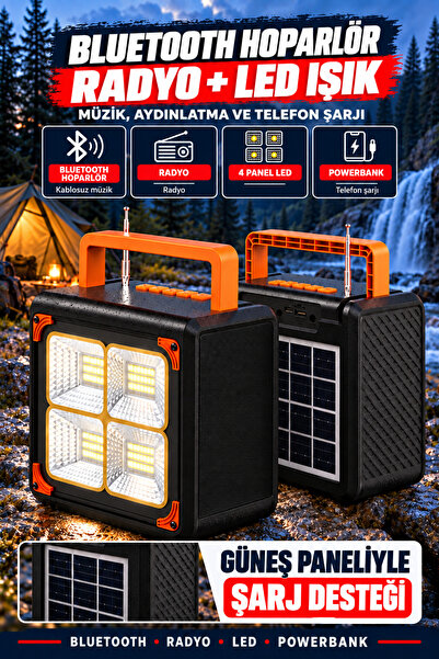 Zineets Taşınabilir Solar Blutooth Hoparlör Radyo Ve USB Şarjlı Led Panel Işı...