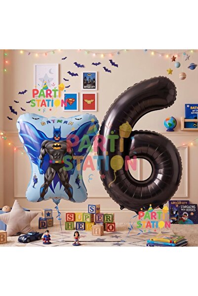 Parti Station Batman Concept 6 Year Old Balloon Set Batman Bat and Black Figu...