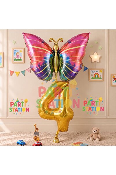 Parti Station Rainbow Butterfly Theme 4th Birthday Balloon Set Butterfly Spri...