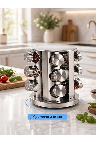 EVSTYLE 12-Piece Rotating Metal Spice Rack Set - Rotates 360 Degrees