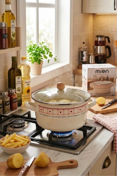NYC HOME Mien Cutie Emaye Kızartma Tenceresi (22 cm / 4 Litre) – Cam Kapaklı ...