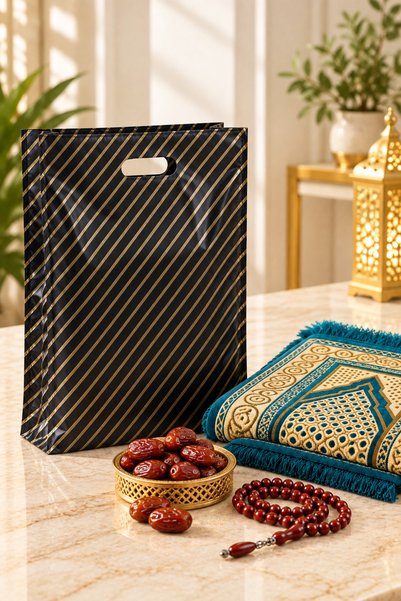 Özkan Ambalaj Temizlik 50 Pieces Yellow Black Striped Hajj Umrah Return Praye...