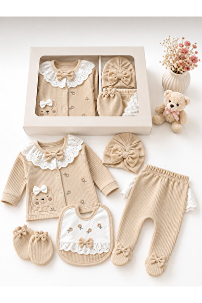 Mou&Kou Newborn Lace Collar Baby Girl 5 Piece Hospital Release Boxed Set