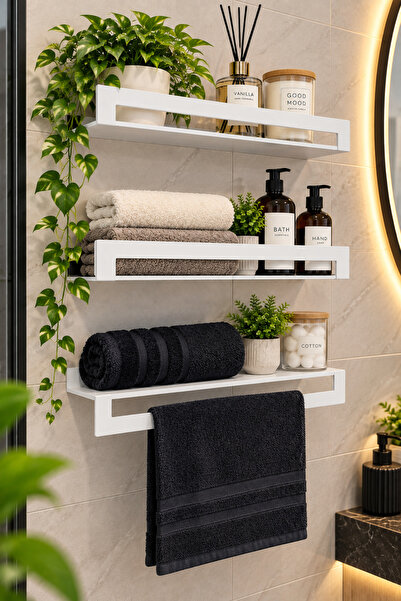 VENON 3.LÜ SET KONTES BEYAZ || 2 U - 1 Z || 40 CM || METAL RAF Banyo Rafı Mut...