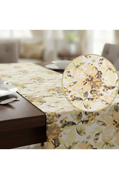Jakarlı Dokuma Dekoratif Runner 45x140 cm Yeşil Çiçekli