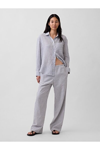 GAP Kadın Mavi Keten Karışımlı Easy Wide-Leg Pantolon