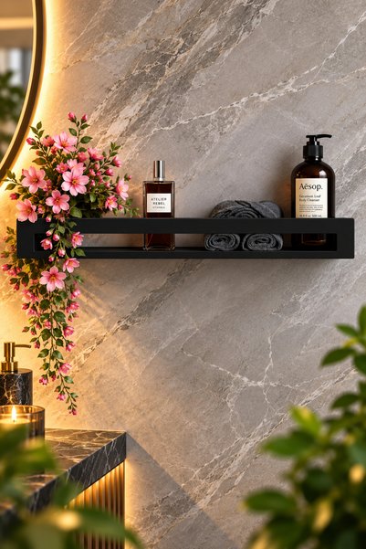 VENON 1 ADET KONTES SİYAH || U MODEL | 40 CM || METAL RAF || Banyo Rafı Mutfa...