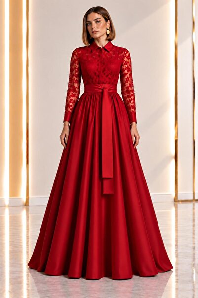 SERAVZENZA COUTURE Maxi Boy Top Lace Covered Stylish Shirt Dress with Removab...