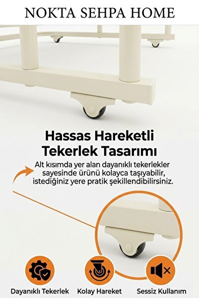 Nokta Sehpa Home 4LÜ TEKERLEKLİ İÇ İÇE GEÇEN KREM METAL TRAVERTEN ZİGON SEHPA...