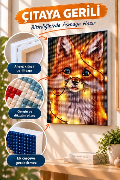 HONDEP 5D Diamond Painting Set 50X40Cm Fox Diamond Painting Canvas with Stones