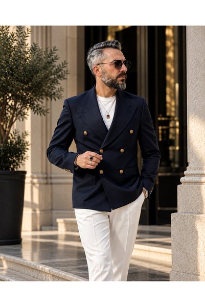 higo Old Money Gold Buttoned Italian Cut K Double-Breasted Jacket
