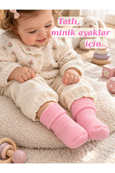 PAMBIK AYAKLAR 6 çift Kız bebek Kışlık Havlu Çorap Seti